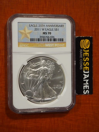 2011 W BURNISHED SILVER EAGLE NGC MS70 WEST POINT GOLD STAR LABEL