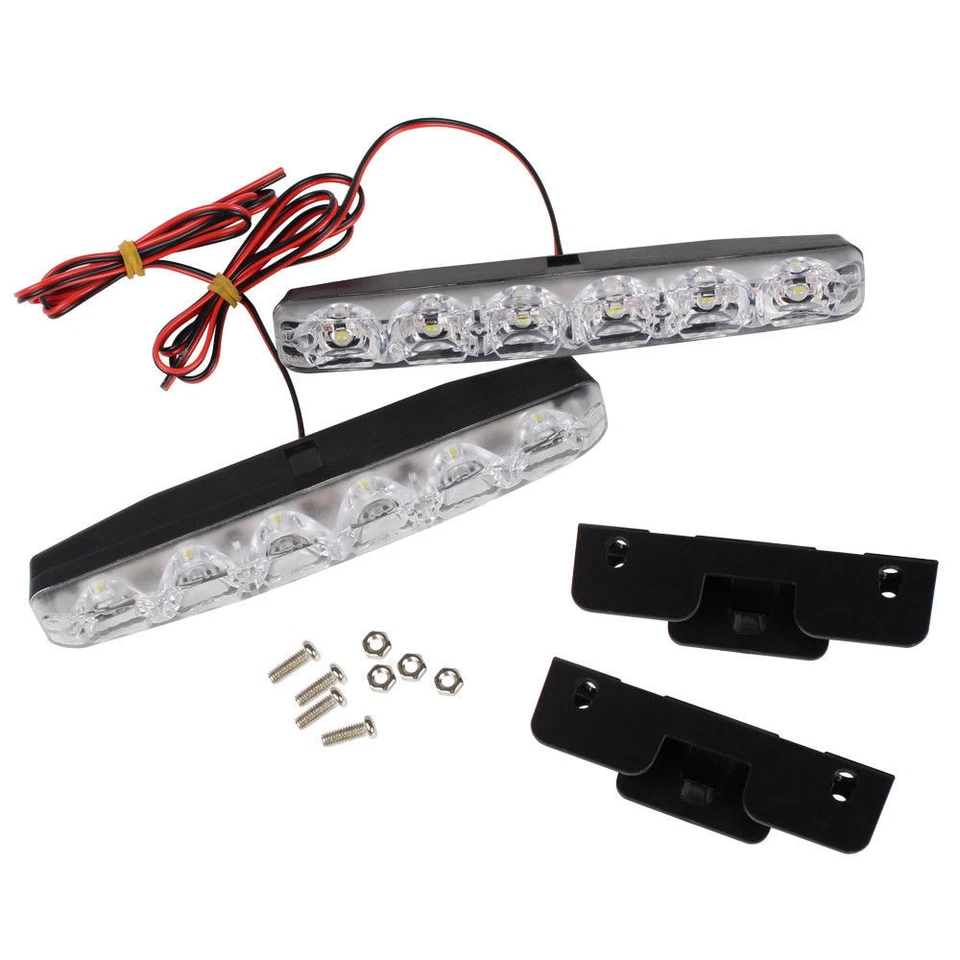COPPIA LUCI DIURNE ANTERIORI DAYLIGHT 6 LED LUCE BIANCA AUTO UNIVERSALI 6000K  - Immagine 3 di 4