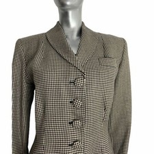 Droopy & Browns Longline Houndstooth Tweed Jacket 100% Wool Vintage Uk 14