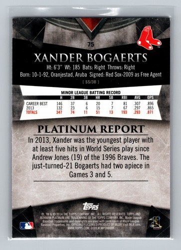 2014 Bowman Platinum Xander Bogaerts ROOKIE CARD #75 - Boston Red Sox - Picture 2 of 2