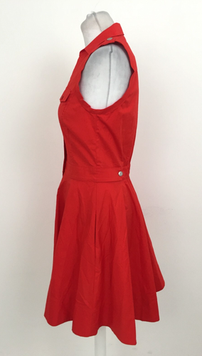 Armani Exchange Women's Dress Size 10 Red Skater Shirt Collar Pockets New F1 - Picture 2 of 11