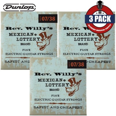 3-PACK Dunlop RWN0738 Rev Willy's Lottery Brand Electric Guitar Strings 7-38