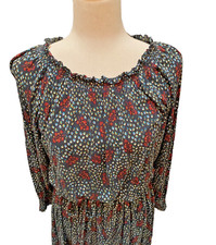 Loft Cinch Neck Dress Pullover Blue Red Midi Comfort Casual Rayon Ladies Medium