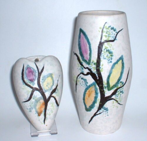 50er Jahre Keramik ~ 2-teiliges Vasen Set ~ Tischvase und Wandvase - Bild 1 von 4