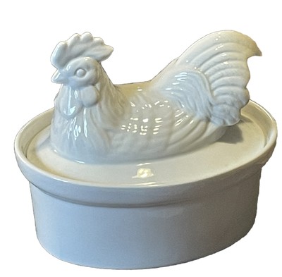 Chicken Covered Terrine with Lid Farm Country Style White Porcelain