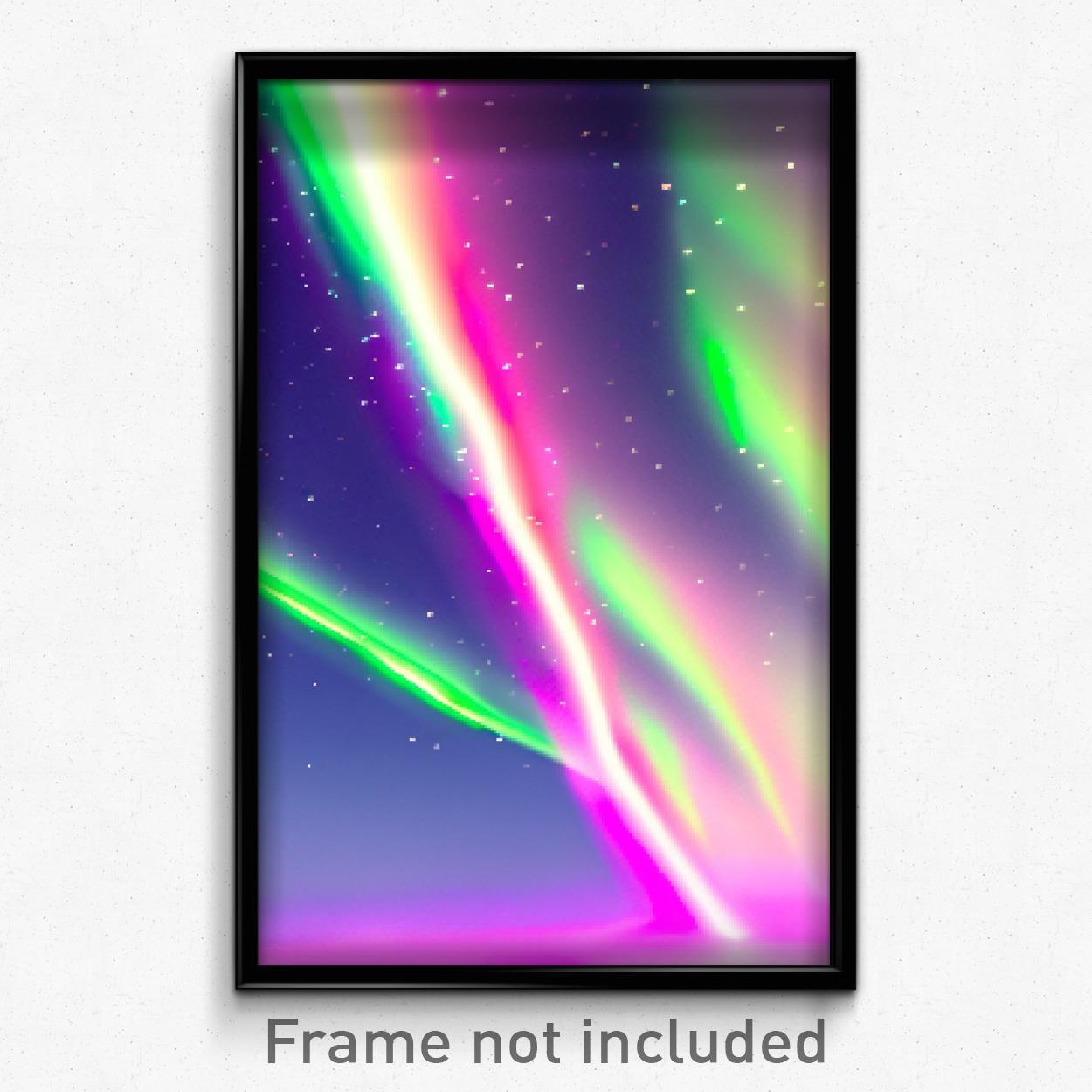 8 Bit Pixel Art Poster - Psychedelic Aurora Video Game Print