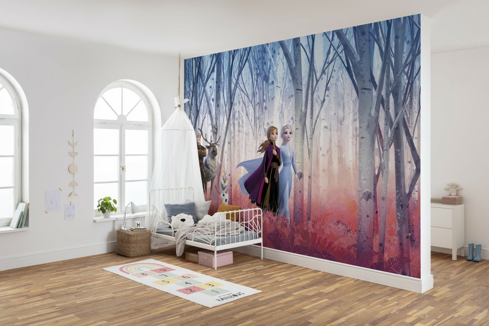 Girly bedroom wall decor photo wallpaper feature wall Disney Frozen