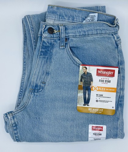 Brand New Wrangler Mens Jeans Five Star Relaxed Fit Flex 29x30 Light Wash Denim - Picture 3 of 6
