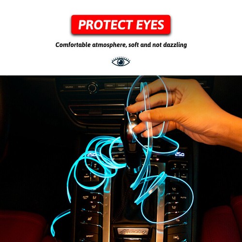 2M LED Car Interior Atmosphere Glow EL Wire Neon Light Lamps String Strip Decal - Picture 7 of 12