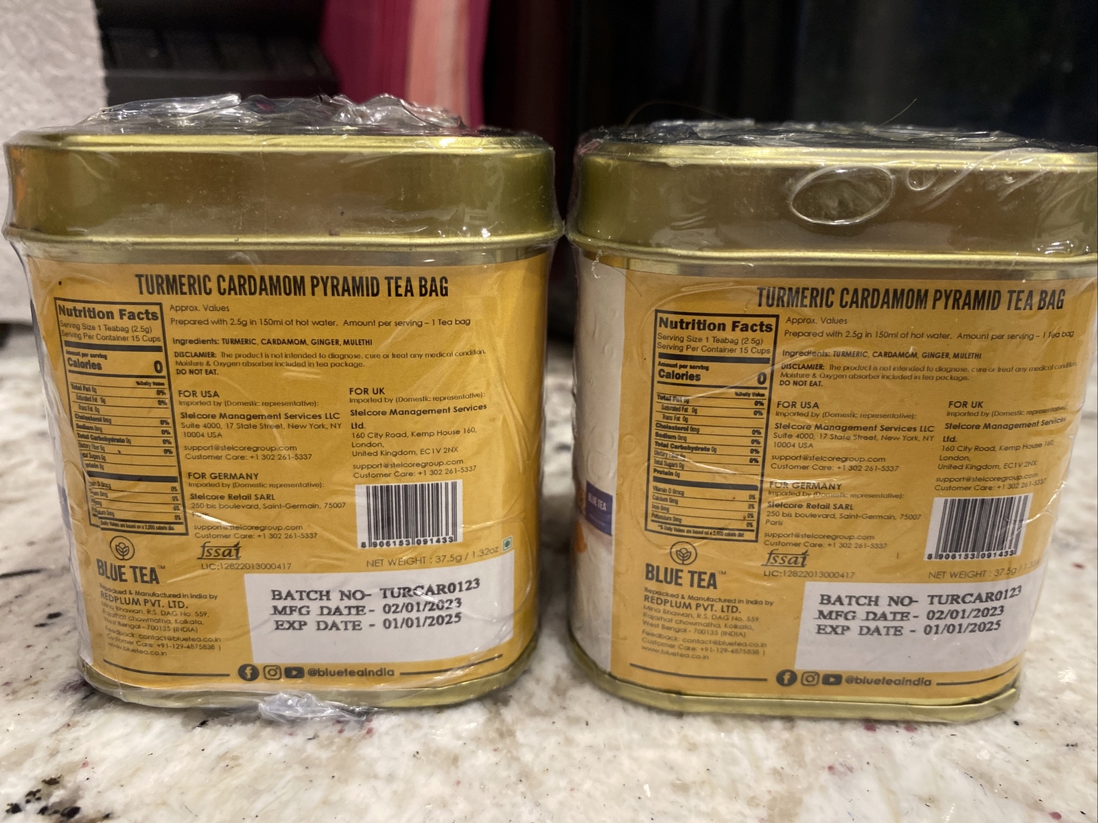 Blue Tea Superfoods Turmeric Cardamom Herbal Tea Exp 1/25