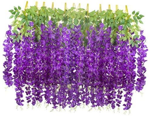24 Pack Artificial Fake Wisteria Vine Ratta (3.75 Feet) Hanging Garland Silk