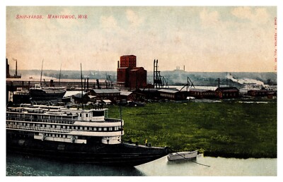Ship-Yards Ship-Building Elevator Boat Houses Manitowoc Wis C1910 Postcard K1