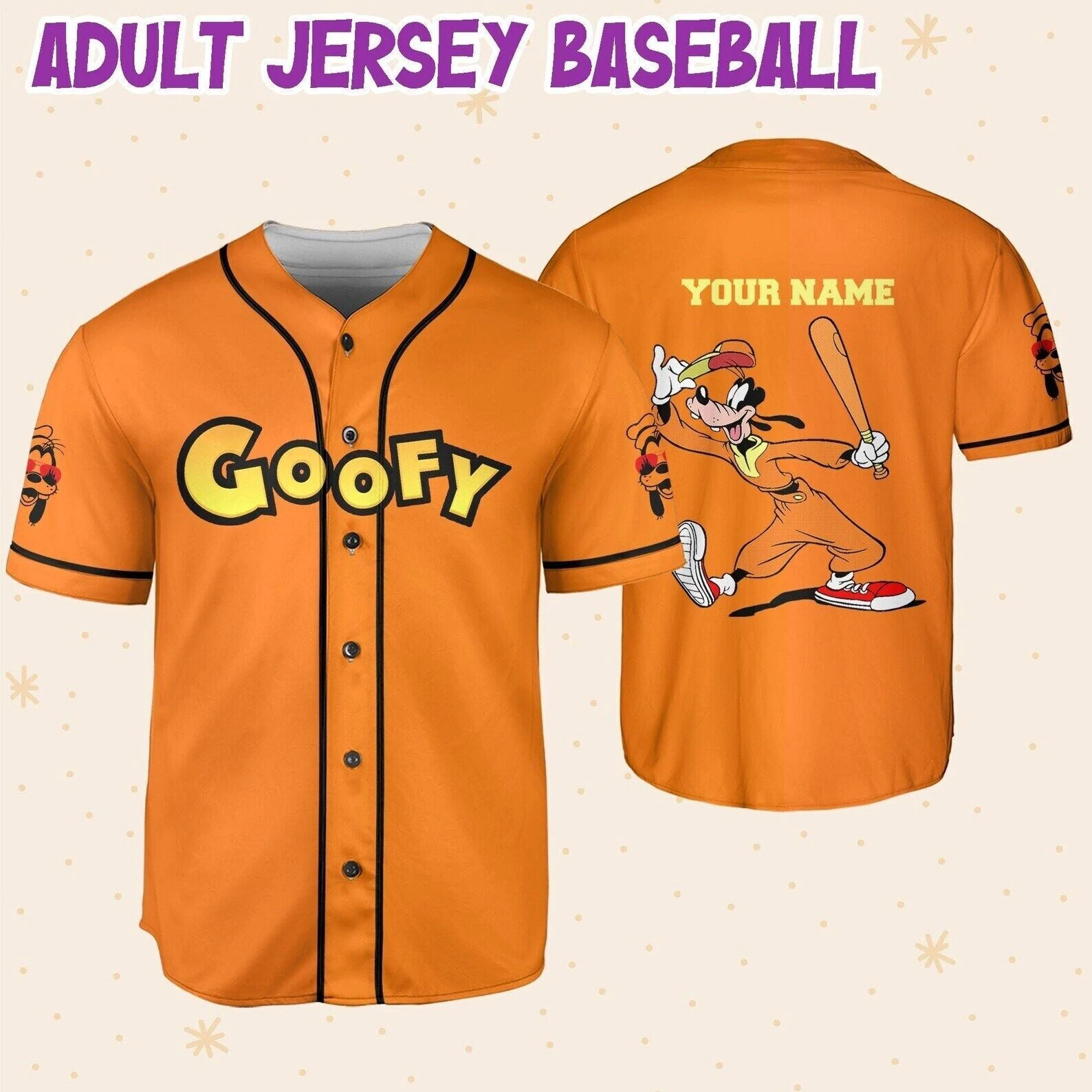 Personalized Goofy Playing Baseball Goofy Lovers Orange 3D Baseball Jersey Shirt