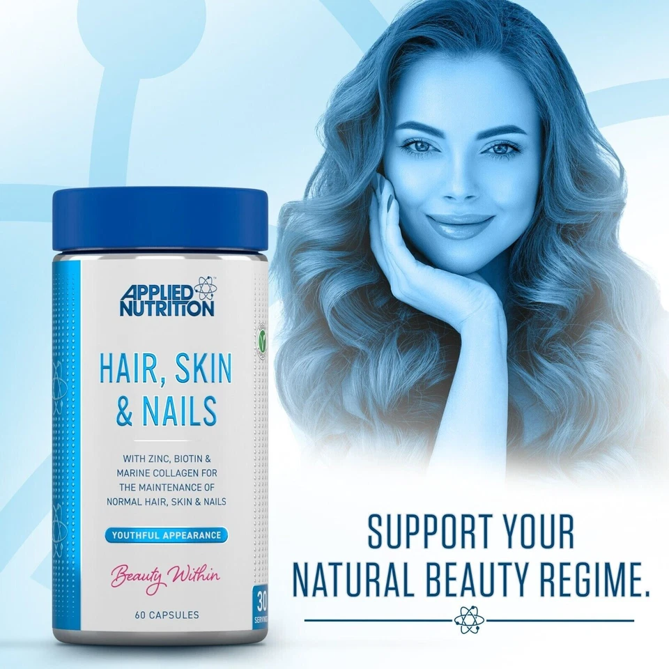 Applied Nutrition Cabello Piel y Uñas | Zinc Biotina Colágeno Hialurónico - 60 Cápsulas Foto 2 de 4