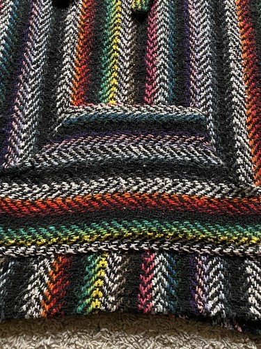 Earth Ragz Multicolor Striped Pancho Pullover Hoodie Men's Medium Drug Rug Hippy - Picture 7 of 12