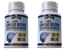 2 PACK Pure Ginkgo Biloba Pills Memory Focus Brain Cognitive Health Supplement