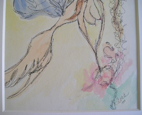 Abatrsct Nude Angel Watercolor Ink Signed Painting - Picture 6 of 7
