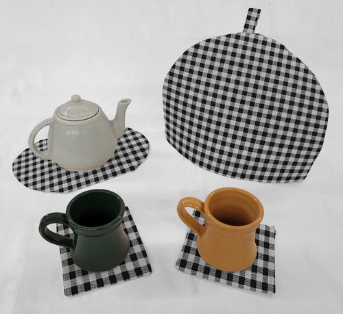 Acogedor juego de tetera y posavasos de guinga a cuadros - Imagen 2 de 41