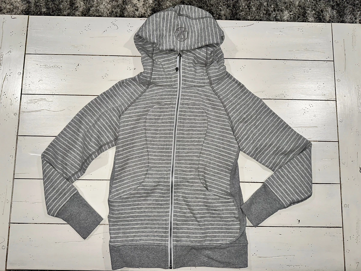 EUC 6 Lululemon Gray Striped Scuba Hoodie Zip Up Hooded Sweatshirt