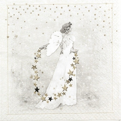 4 x Paper Napkins/33cm/3Ply/Decoupage/Christmas/Angel with Stars/Starfall