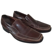 Johnston & Murphy Mens 12M Loafers Dress Shoes Brown Leather Square Toe Slippers