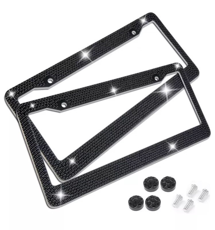 2 Black Metal Diamond Bling Glitter License Plate Frame Cover Crystal RhineStone - Foto 13