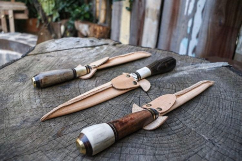 Coltello in legno per barbecue argentino, foglia in acciaio al carbonio 26 cm - Foto 9 di 10