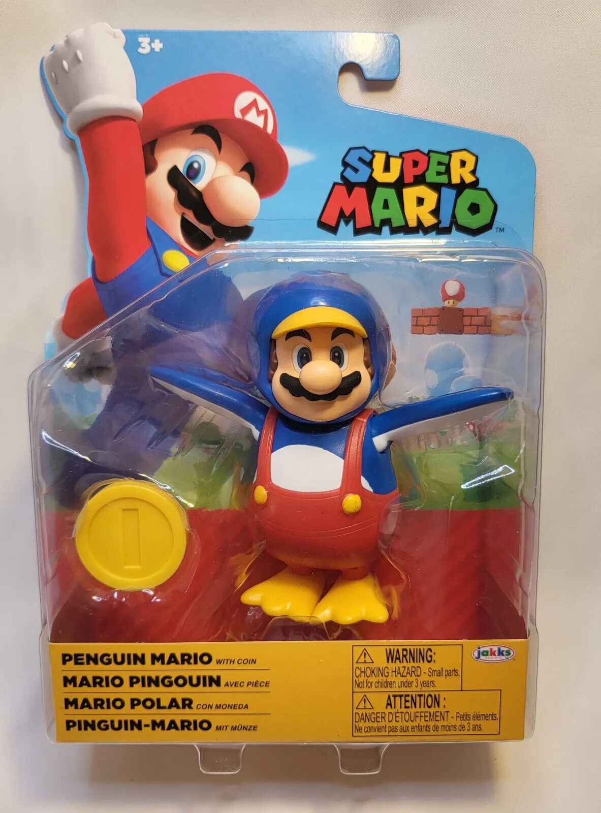 New Nintendo Super Mario Penguin Mario 4"" Figure With Coin Toy