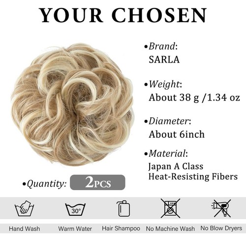 SARLA 2PCS Messy Hair Bun Hair Pieces Wavy Curly Synthetic Updo Fake Scrunchi... - Picture 3 of 7