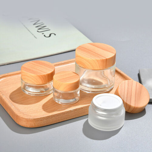 5g 10g 15g 30g 50g Frosted Glass Cream Jar Wooden Make-Up Skin Care Sub-Bottle - Picture 1 of 19