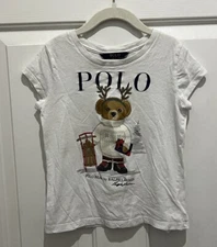 POLO Ralph Lauren RL Reindeer Bear Graphic Tee T Shirt Girls Size 7 Small S