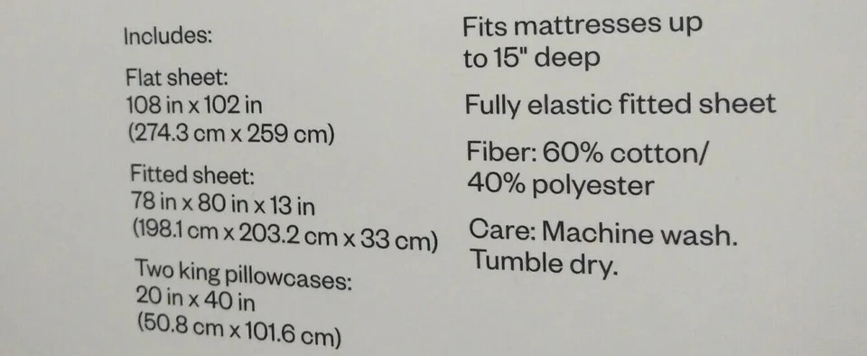 ROOM ESSENTIALS EASY CARE COTTON KING SIZE SHEET SET 225 THREAD COUNT NAVY - Image 4 of 4