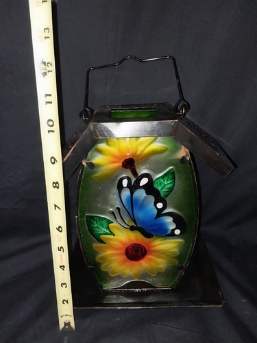 Stained Patio Butterfly/ Floral Art Glass Outdoor Candle Holder - Picture 4 of 6