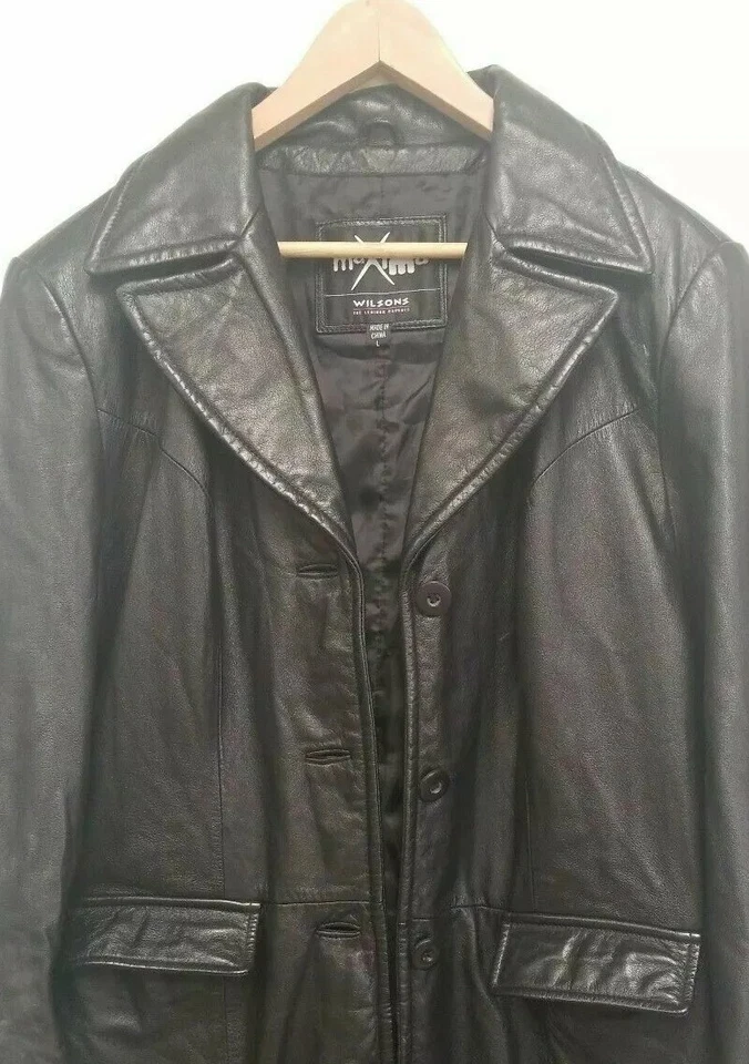 Винтажный Wilsons Maxima кожи Тренч из черной кожи размер большой мягкий с подкладкой  - Изображение 4 из 4
