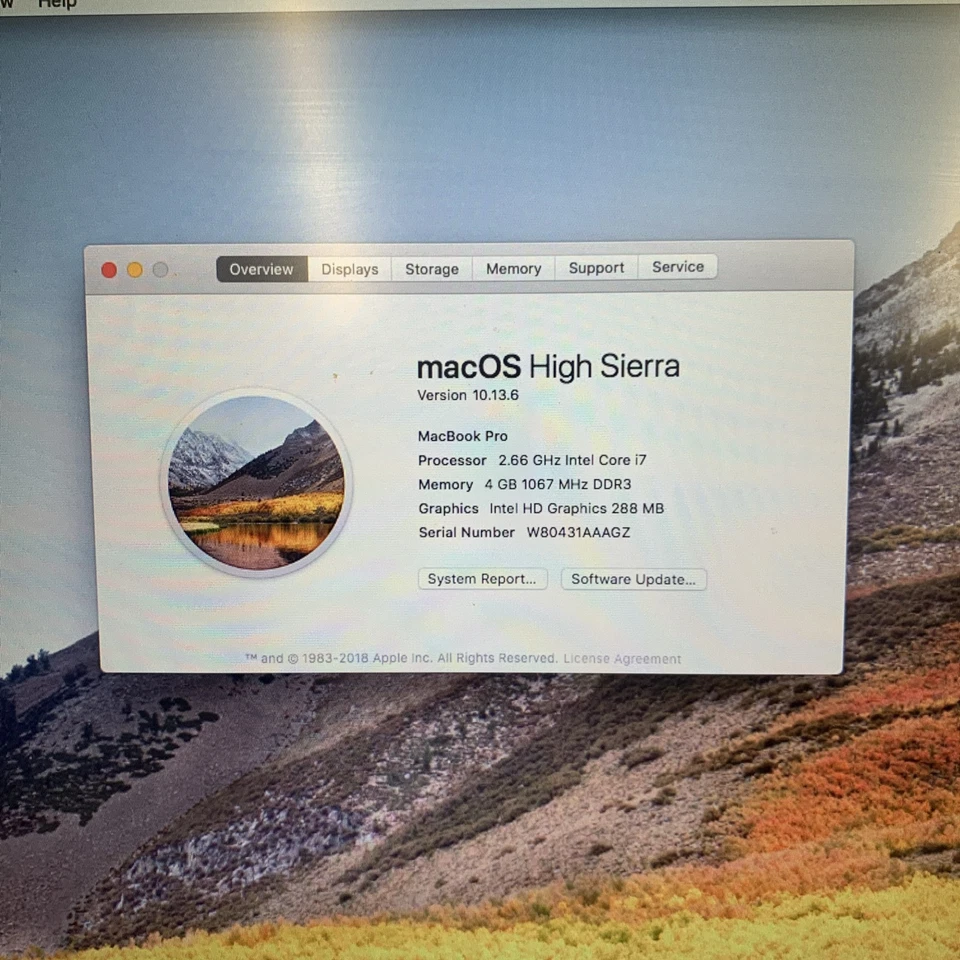 MacBook Pro 6,2 15'' Mid 2010 A1286 I7-2.66GHZ 4GB 500GB 10.13.6 (Read please) - Image 2 of 4