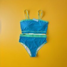 Younique Womens Blue & Mint Green  2Piece Tankini & High-Waisted Swim Set Size L