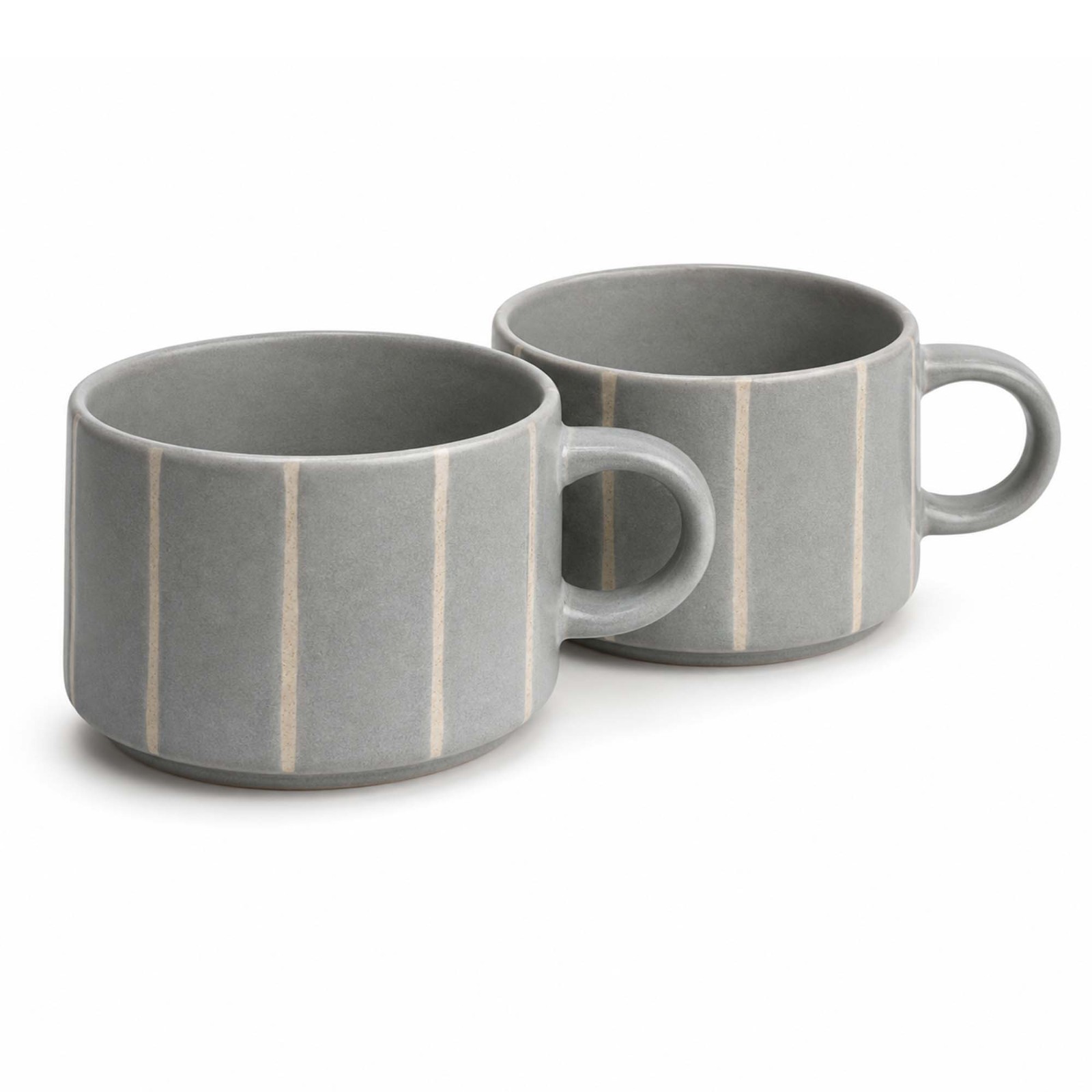 Scandi Home Grey Striped Reactive Glaze Ceramic Mugs Set 2 520ml