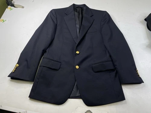 Brooks Brothers 346 Blazer Mens 36S Blue Wool Single Vent 2 Button Gold Buttons