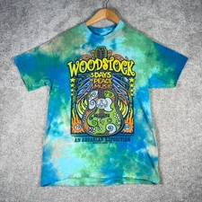 Liquid Blue Woodstock 3 Days Peace Music Tie Dye T Shirt Men Size M White Lake
