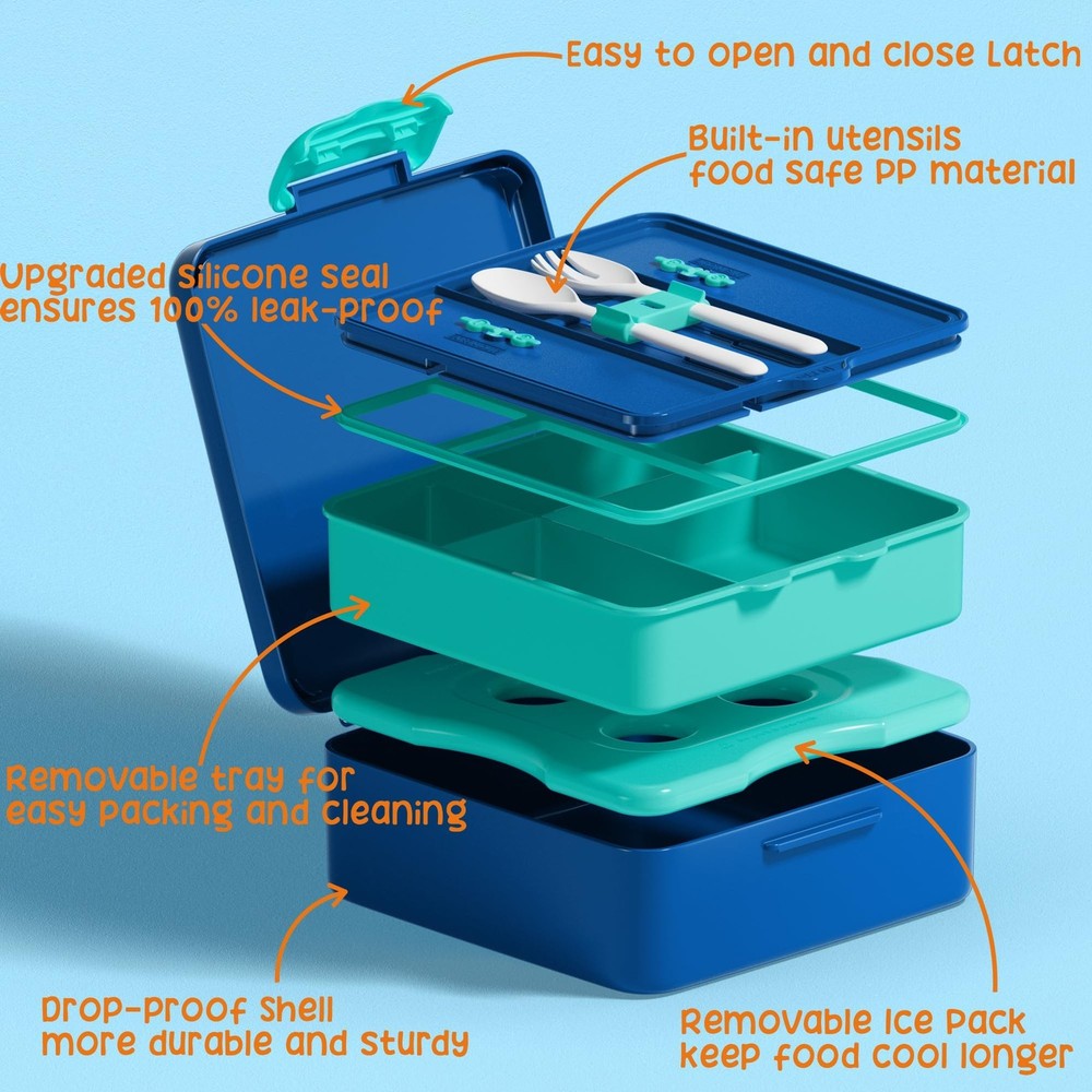 Leakproof Insulated Bento Lunch Box with Ice Pack for Kids and Adults