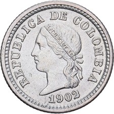 #1202595 Colombia, 5 Centavos, 1902, Philadelphia, Silver, MS, KM:191