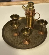 Set of 6 Vintage Miniature Dollhouse Copper/Brass Pot, Lid, Goblets And Tray