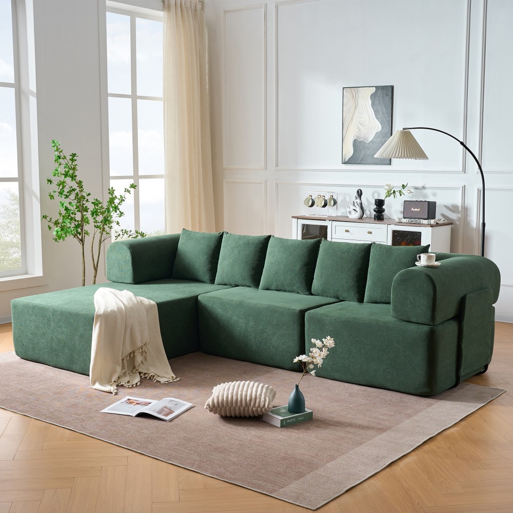 Green 106" Modular Sectional Sofa Sectional Couch Boneless Couch Compressed Sofa