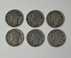 6x Mercury Dimes 1943 Lot Circulated Philadelphia & Denver Mints 90% Silver