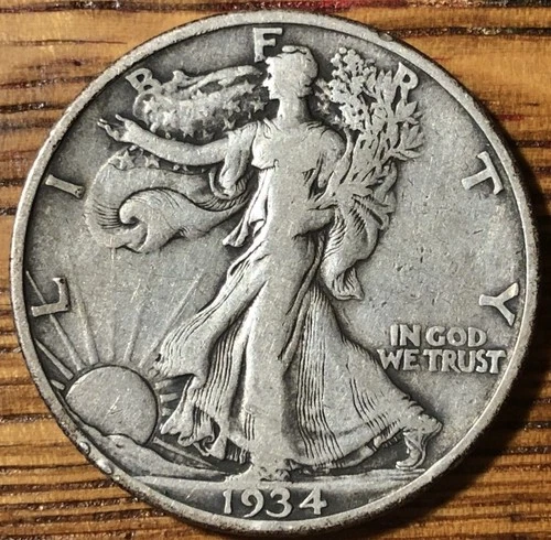 1934 D Walking Liberty Silver Half Dollar- Nice VF quality Coin - FREE SHIPPING