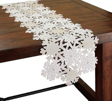Shimmer Snowflake Embroidered Cutwork Christmas Table Runner, 15 by 70-Inch