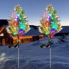 2PCS LED Christmas Tree Solar Lights Stake Lamp Path Garden Outdoor Xmas Decor