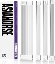 ⭐⭐⭐⭐⭐Asiahorse White Sleeved PSU Extension Cable Kit 18AWG Cotton Cust