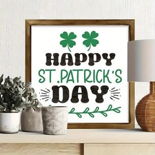 Rustic Happy St Patricks Day Wooden Plaque Farmhouse Shamrock Desktop Decoration
