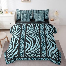 Zebra Leopard Print Comforter Set Size 7 Pieces Blue Black Full Blue Black08